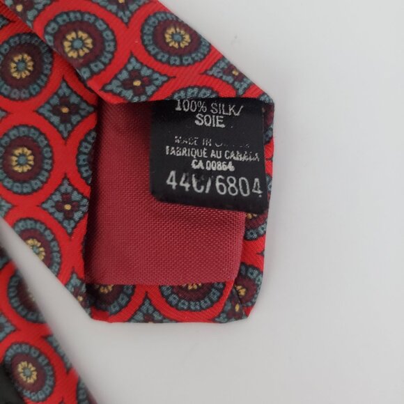 Vintage Men's Silk Tie Red Geometric Pattern Marks & Spencer ST MICHAEL Office - Picture 6 of 7